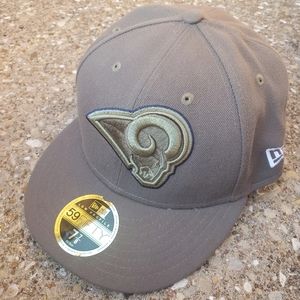 New Era Fitted 59Fifty Rams NFL Football Team Army Green Flag Cap 7 7/8 Military